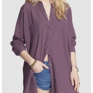 Free People Love Her Madly Button Up Shirt Size S Purple Oversized